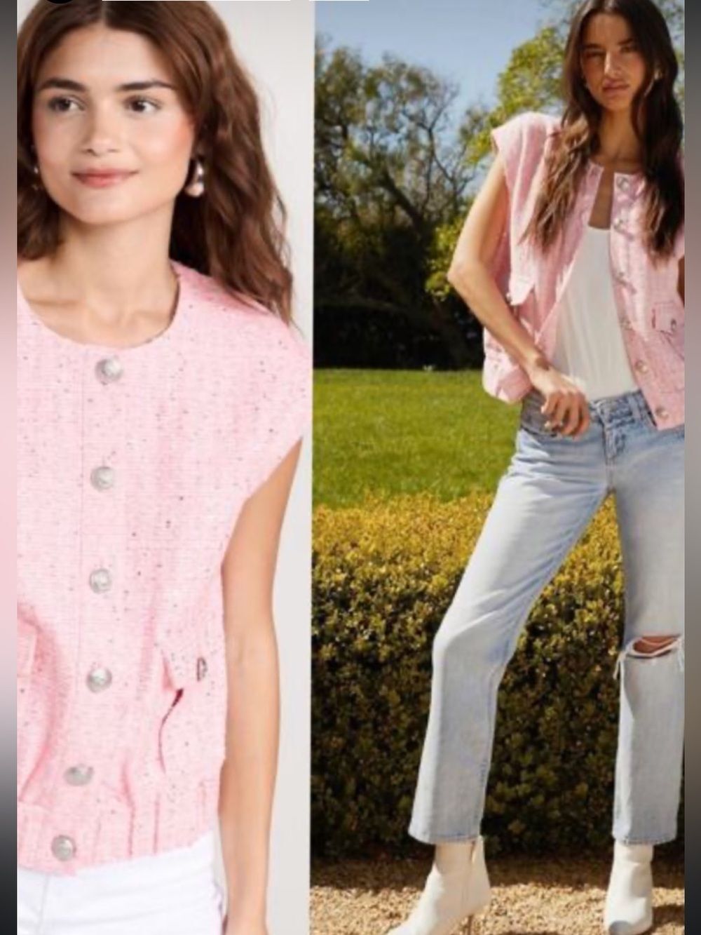 NWT L'AGENCE Uma Sleeveless Tweed Jacket Pink Metallic Small